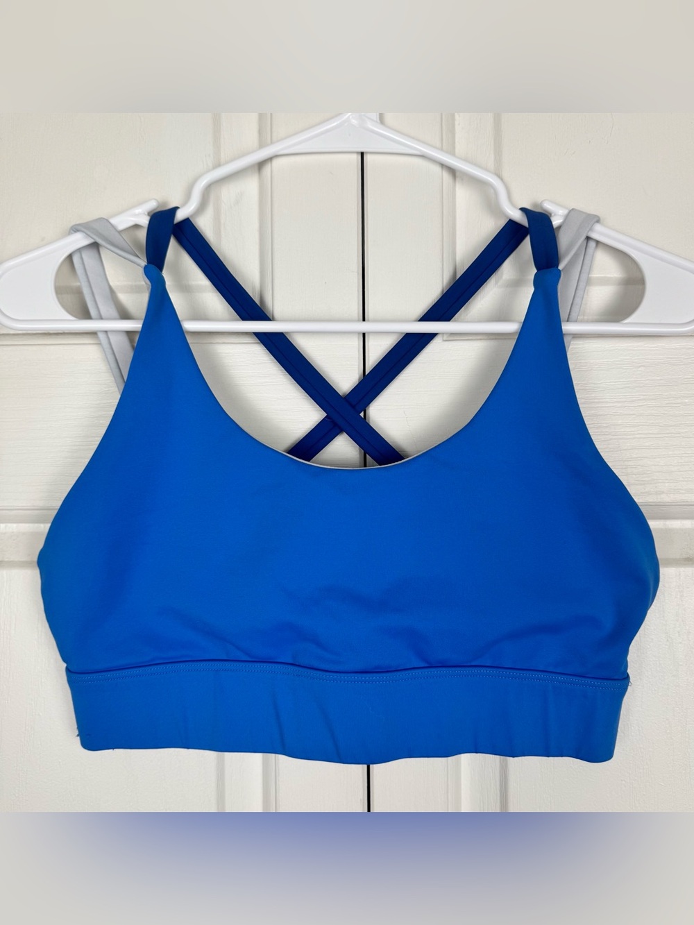 ZYIA Blue Crisscross Sports Bra with Gray Straps
